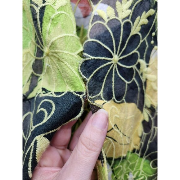 Chicos Womens Size 1 Floral Print Embroidered Sheer Blouse - Picture 2 of 5